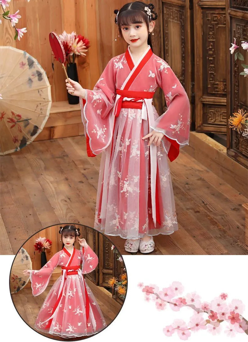 Kids Fairy Tang Costume Girls Casual Dresses Hanfu Girl Summer Children's Clothing Outfit Princess Dress Baby Vestido Robe Fille
