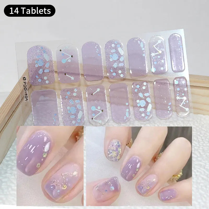 1pc DIY Baking-free Nail Stickers Long-Lasting Solid Color Fresh Flowers Christmas Autumn Nail Strips Patch Full Cover Decal