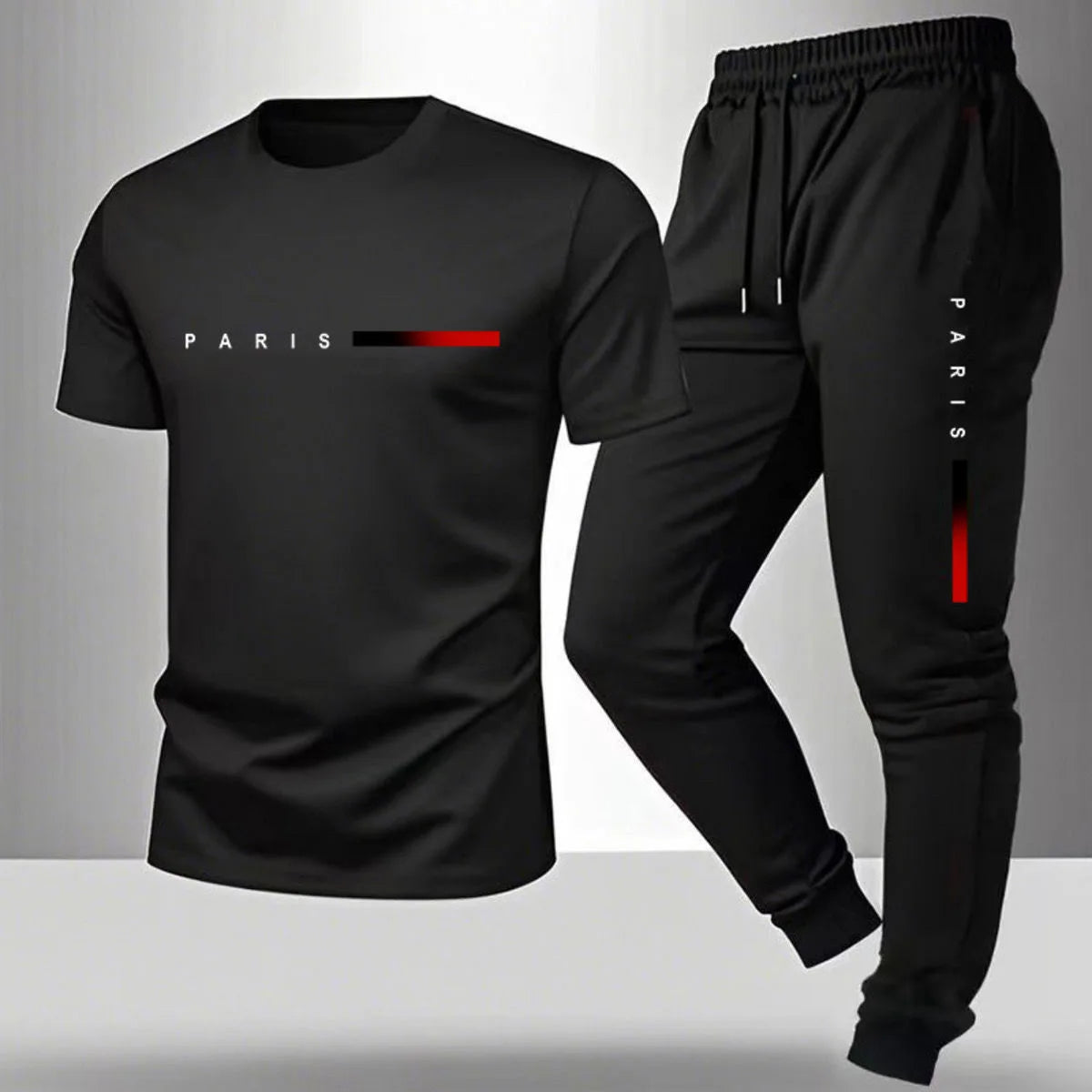Summer New Fashion Trend Printed Sports Fitness Short-Sleeved T-shirt Long Pants Set Men's Loose Sports Large Size Two-Piece Set