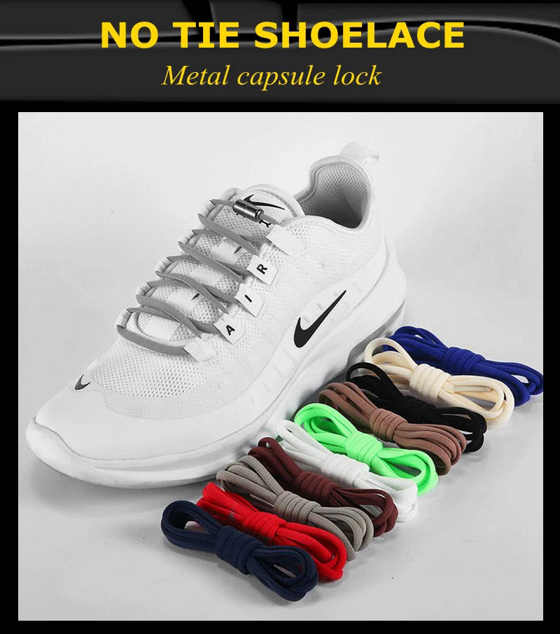 Clearance_21 Colors No Tie Shoelaces For Sneakers Elastic Shoe Laces Round Metal Lock Lazy Shoelace 1 Second quick on and off un