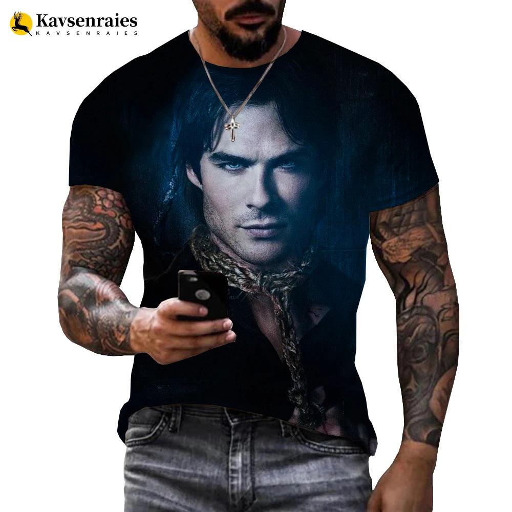 Men/Women TV The Vampire Diaries 3D Printed T-Shirt Damon Salvatore Short Sleeve Fashion T Shirt Sport Pullover Summer Tops 6XL