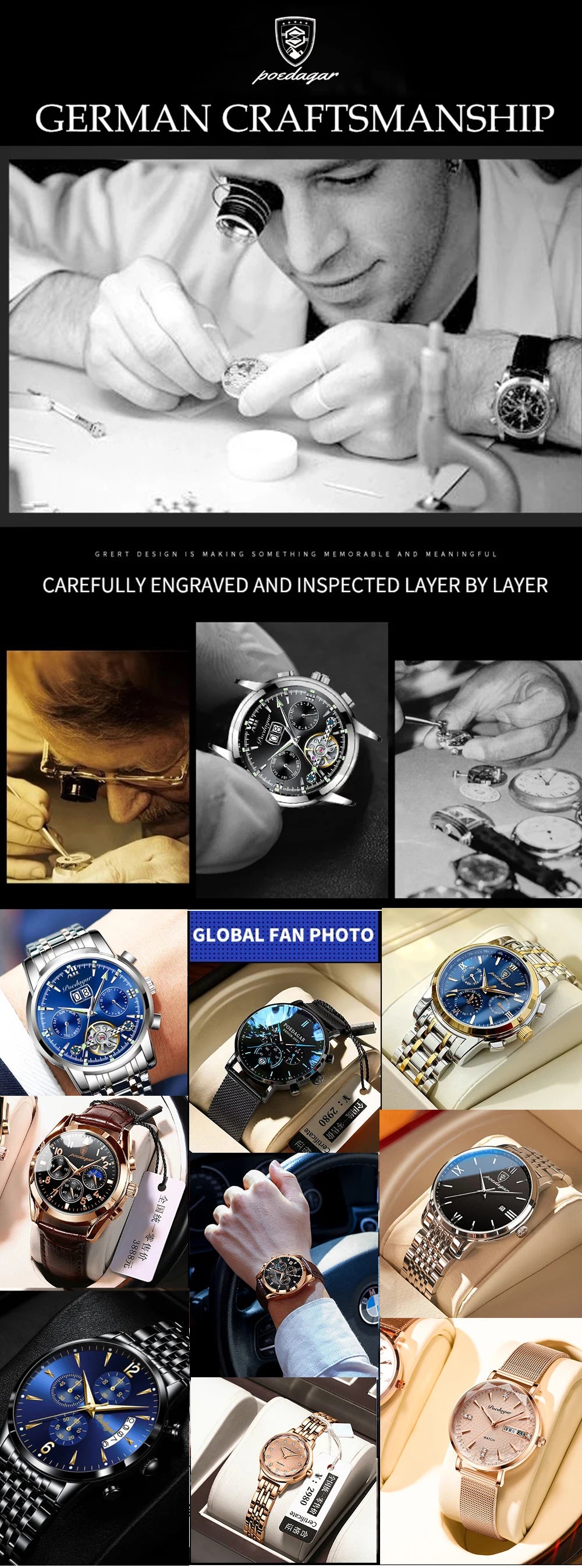 POEDAGAR Luxury Watch for Men Military Leather Man Wristwatch Quartz Clock Waterproof Luminous Date Week Men's Watches Reloj+box