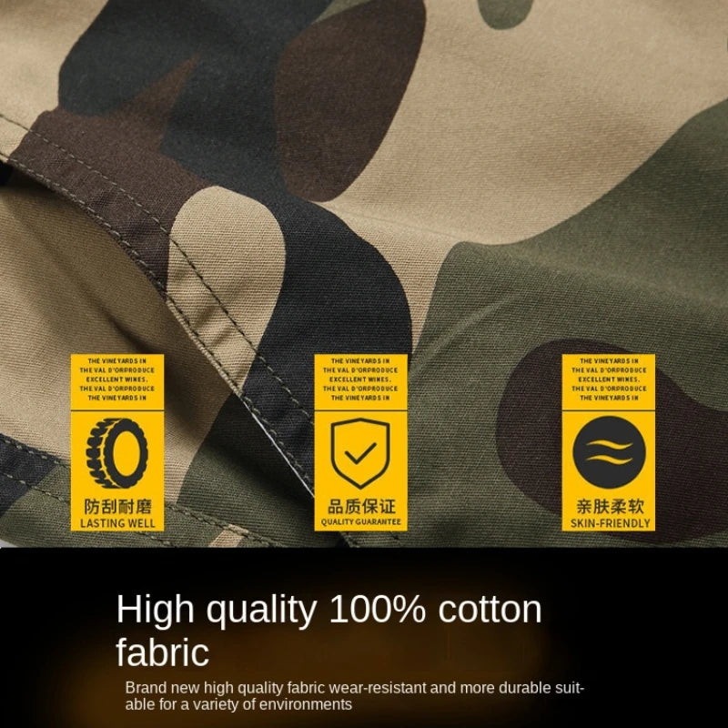 Summer Tactical Set Men Cotton Wear-resistant Camouflage Outdoor Workwear Suit Breathable Multiple Pockets Training Uniform Thin