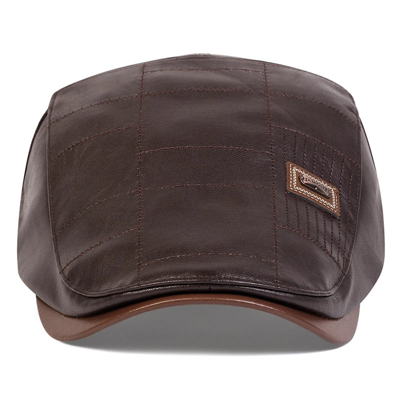 Men Retro Pu Leather Newsboy Caps JAMONT labeling British Painters Hats Spring Autumn Side Adjustable Flat Cap Hip Hop Berets