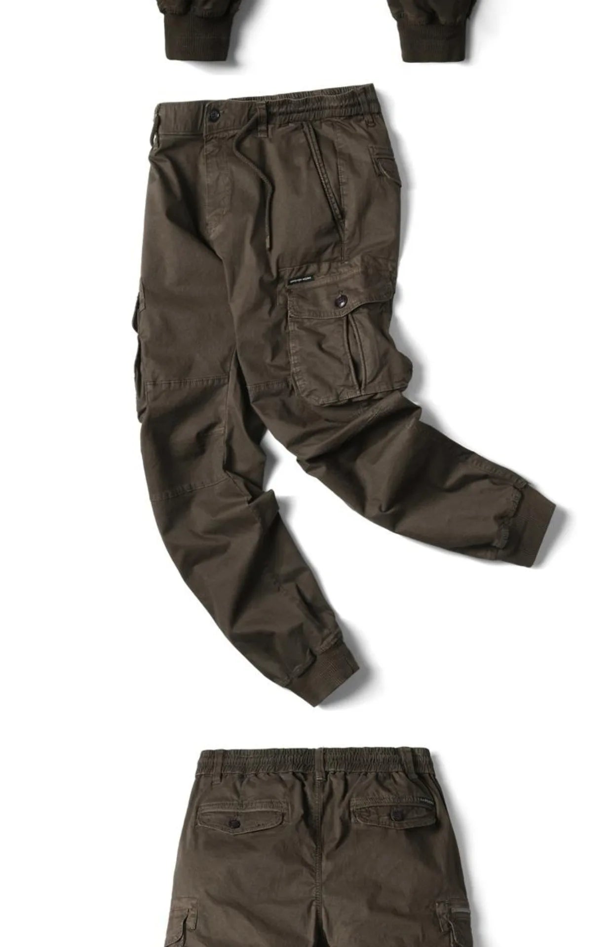 Spring Summer Men's Casual Fashion Work Pants Cuffed Multiple Pockets Slim Fit Youth Leisure Trousers Trendy Brand