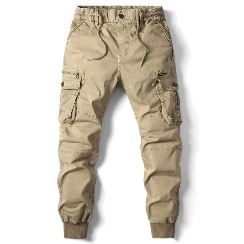 Spring Summer Men's Casual Fashion Work Pants Cuffed Multiple Pockets Slim Fit Youth Leisure Trousers Trendy Brand