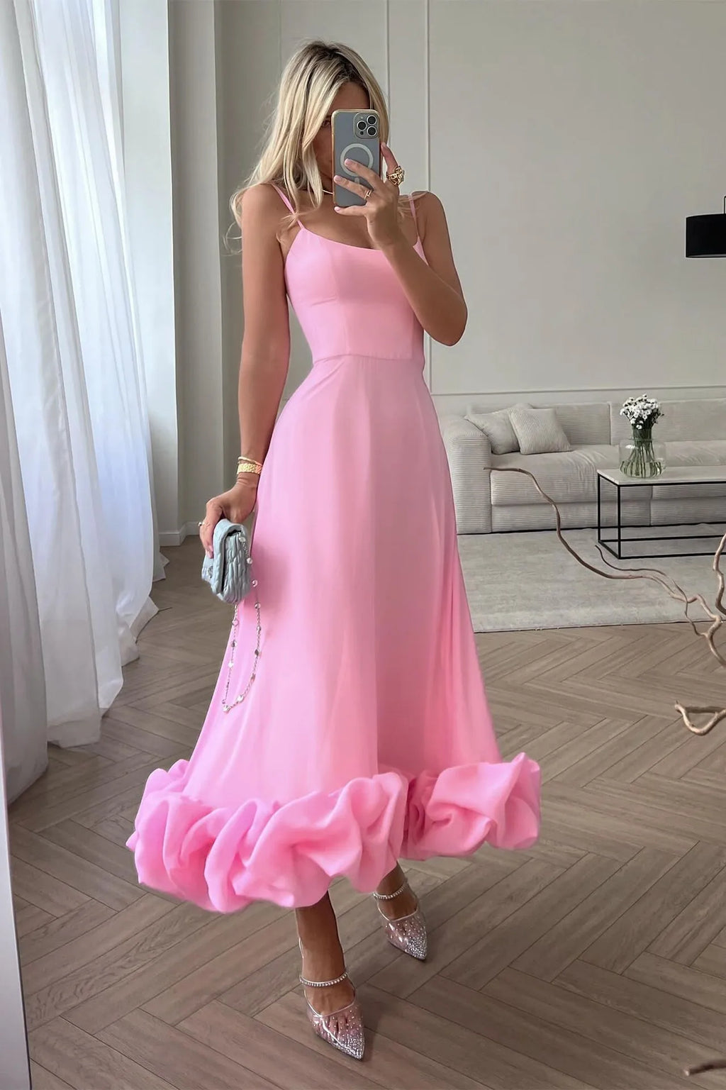 Putao Prom Dresses Fashion Square Empire Summer Party Dress Tea Length Sleeveless Chiffon Ruched Formal Evening Gowns платье жен