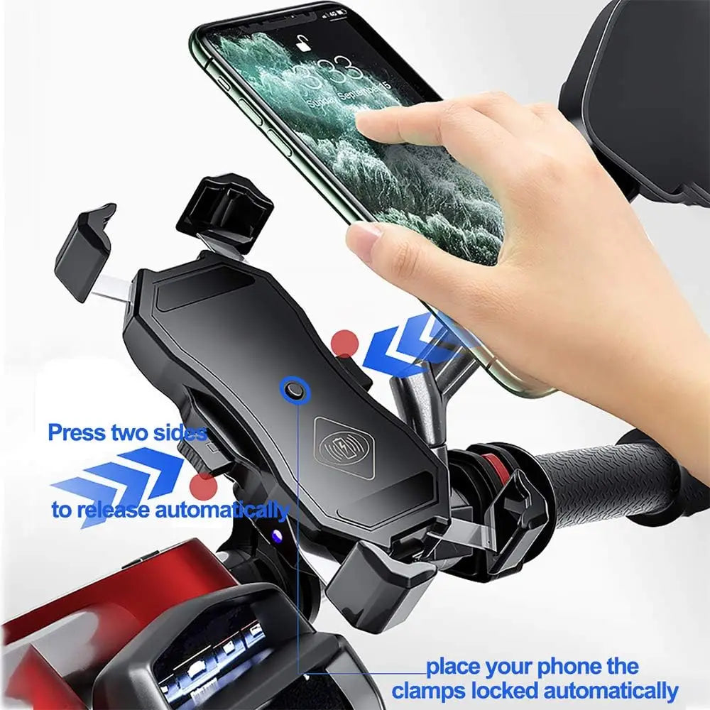 Motorcycle Phone Holder Fast Wireless Charger Quick USB Charging Moto Motorbike Mirror Stand Support Cellphone Handlebar Mount