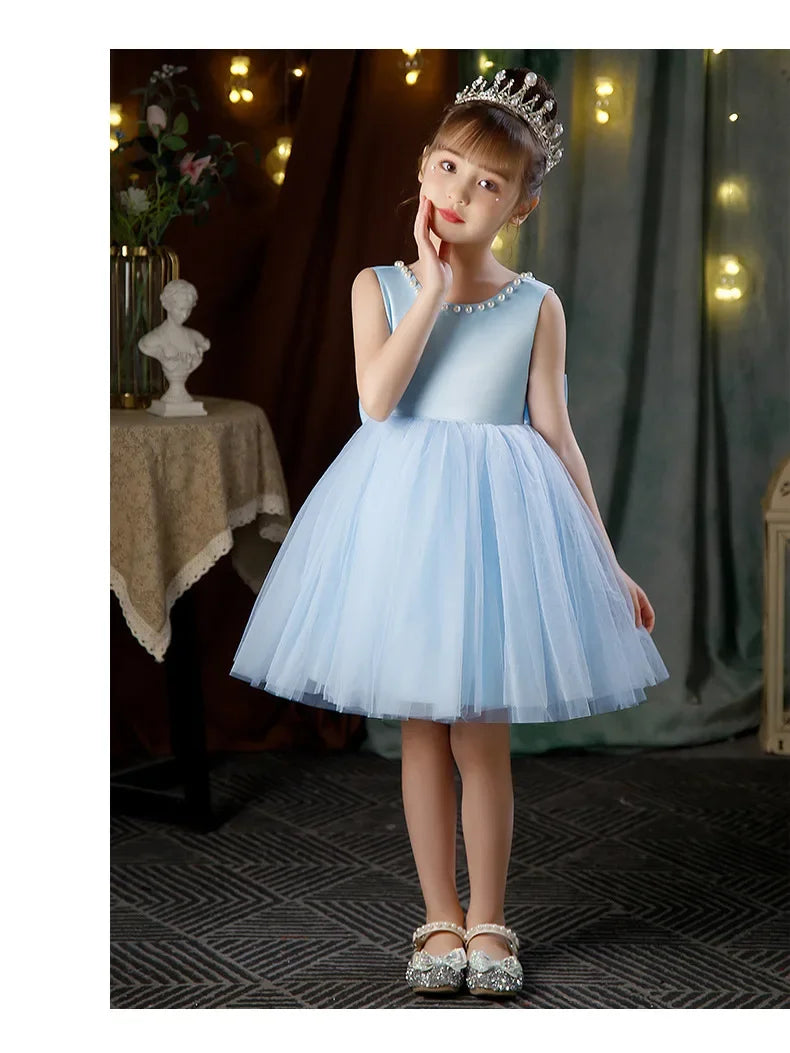 New Girls Princess Dress Summer Tulle Big Bow Girls Wedding Dress Piano Performance Costume Host Costume 2-10 Years Kids Clothes