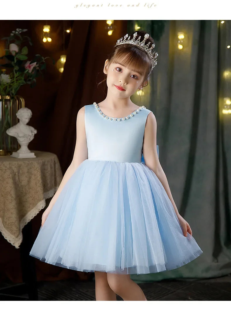 New Girls Princess Dress Summer Tulle Big Bow Girls Wedding Dress Piano Performance Costume Host Costume 2-10 Years Kids Clothes