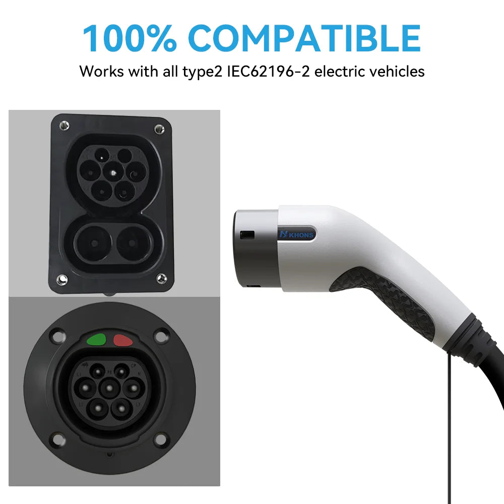 Khons Type2 EV Charger 22kw 32A Three-Phase Portable EV Charger EVSE Wallbox With Australian Industrial Plug For BYD Tesla Cars
