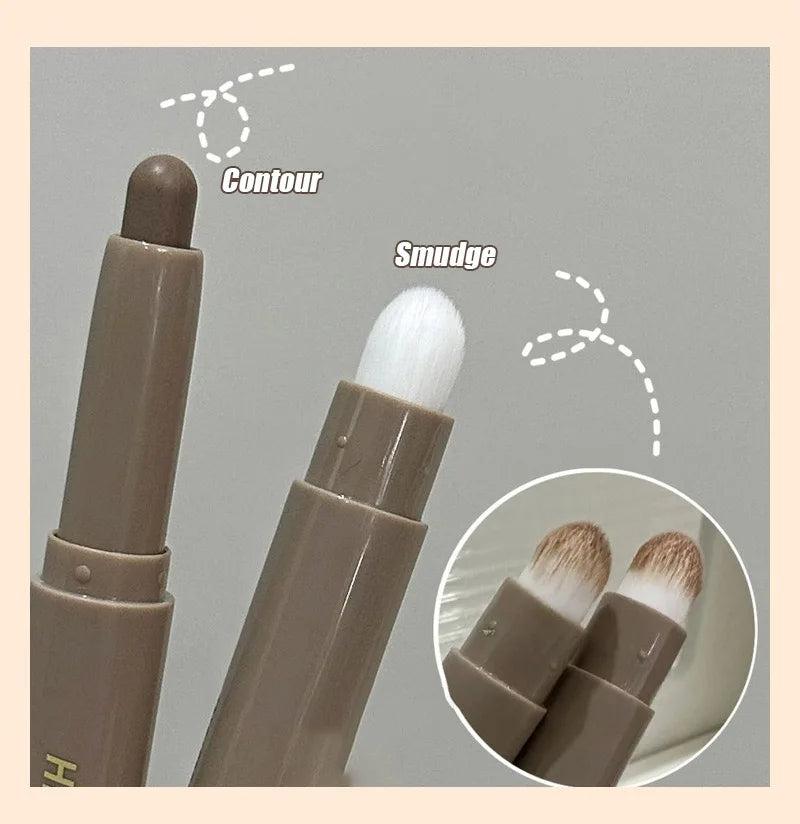 Double Head Contour Stick Bronzer with Brush Face Nose Shadow Cream Contour Pen Waterproof Lasting Contouring Makeup Cosmetics