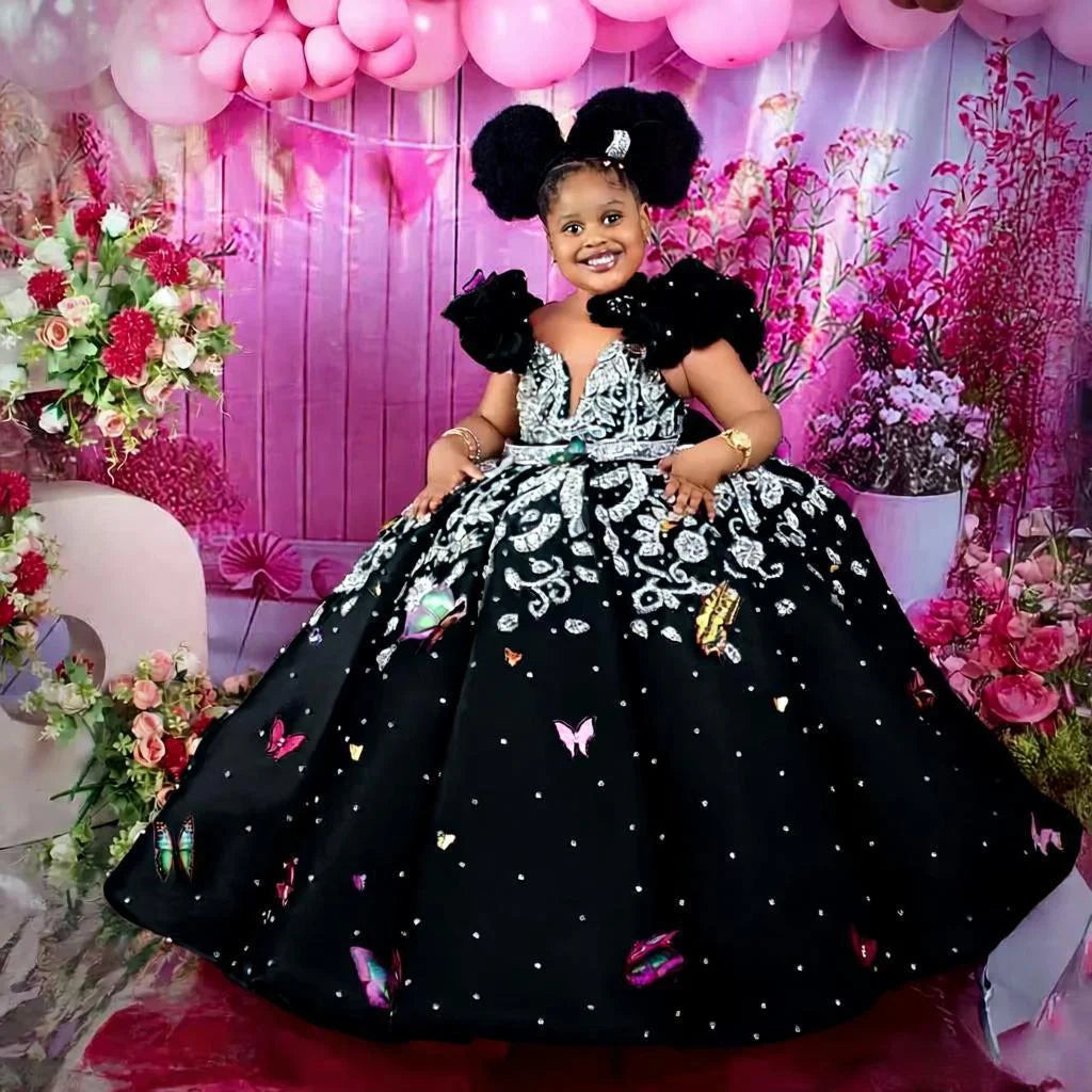 Luxury Beading Flower Girl Dresses Princess Hot Pink Customized Ball Gown Baby Girls First Birthday Party Pageant Dress