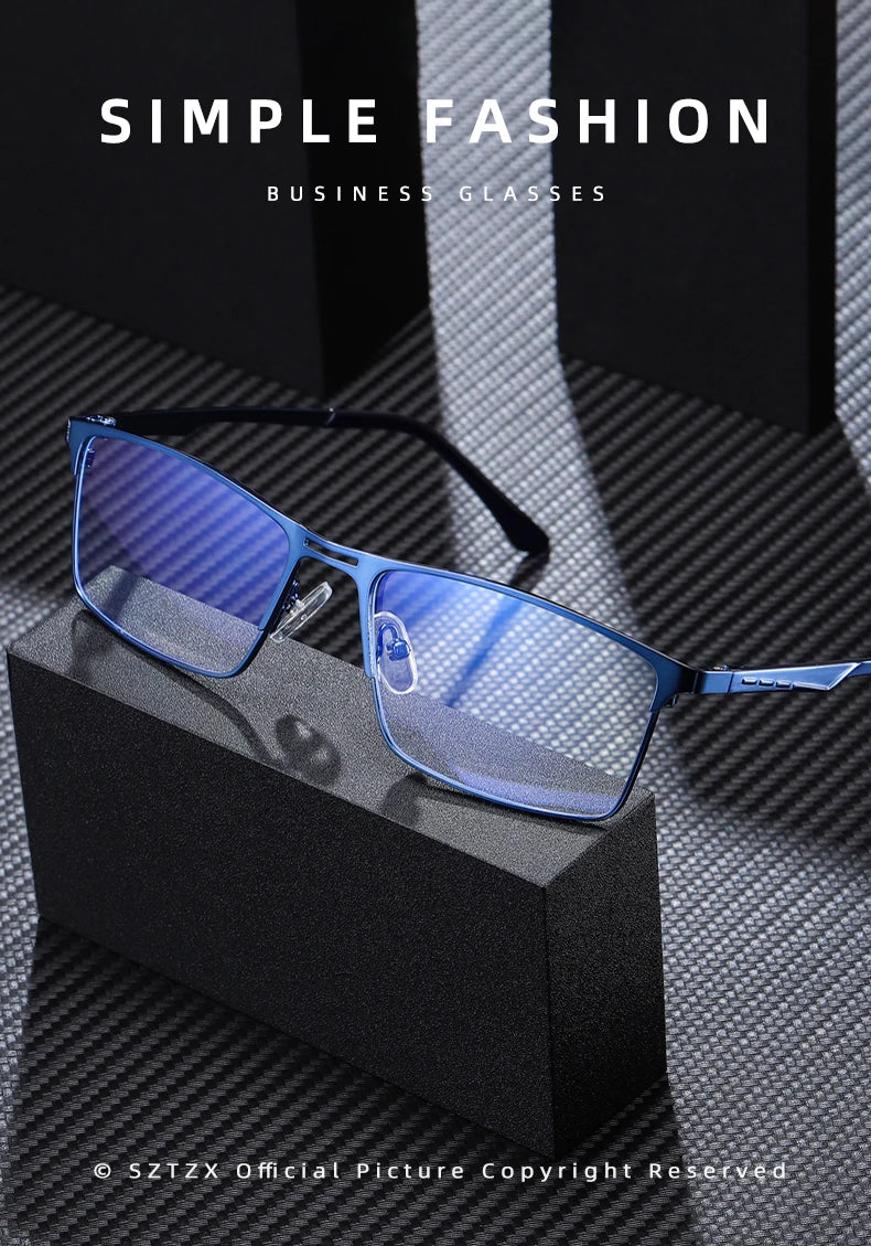 SZTZX Men Business Reading Glasses Anti Blue Light Myopia Prescription Eyeglasses Ultralight Photochromic Optical Sunglasses