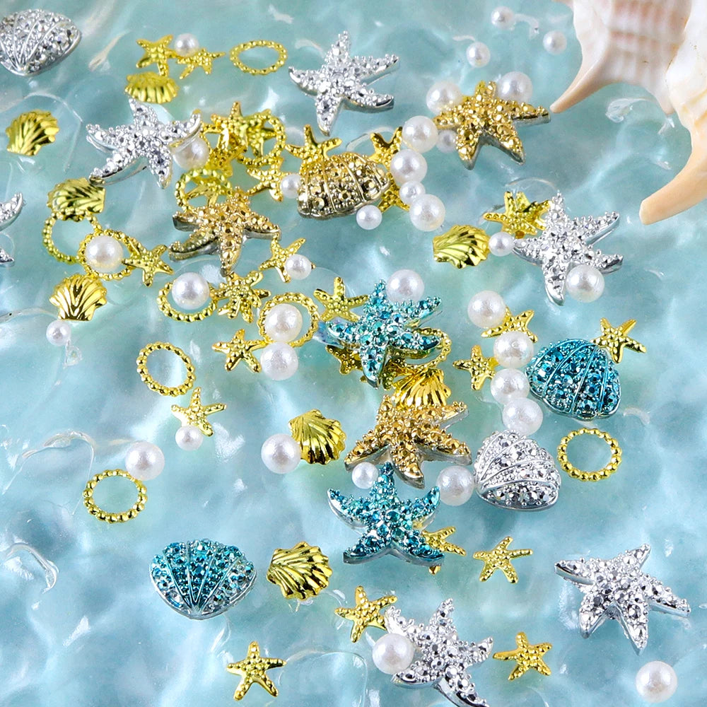 Ocean Style Seashell Starfish Nails Accessories Starfish Conch Metal Rivets Nail Charms Summer DIY Nail Art Supplies Decorations