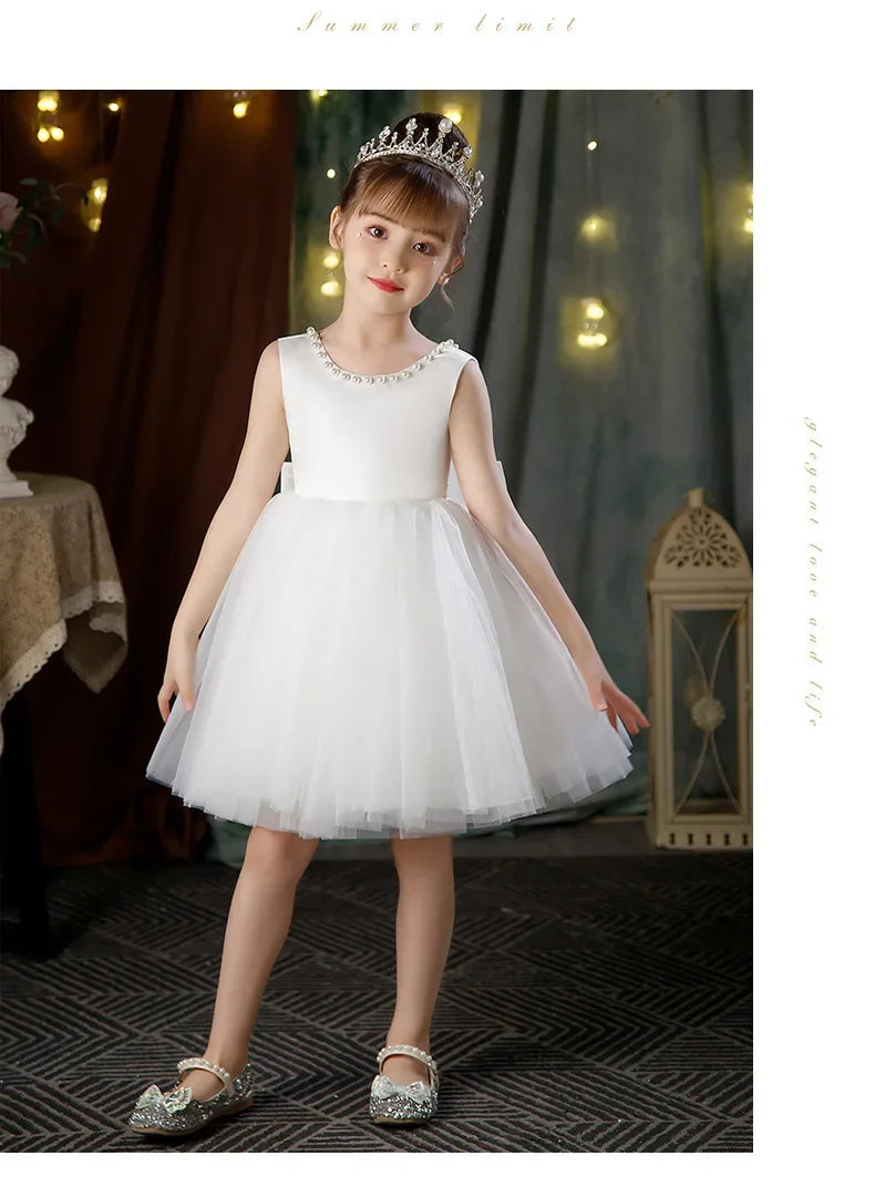 New Girls Princess Dress Summer Tulle Big Bow Girls Wedding Dress Piano Performance Costume Host Costume 2-10 Years Kids Clothes