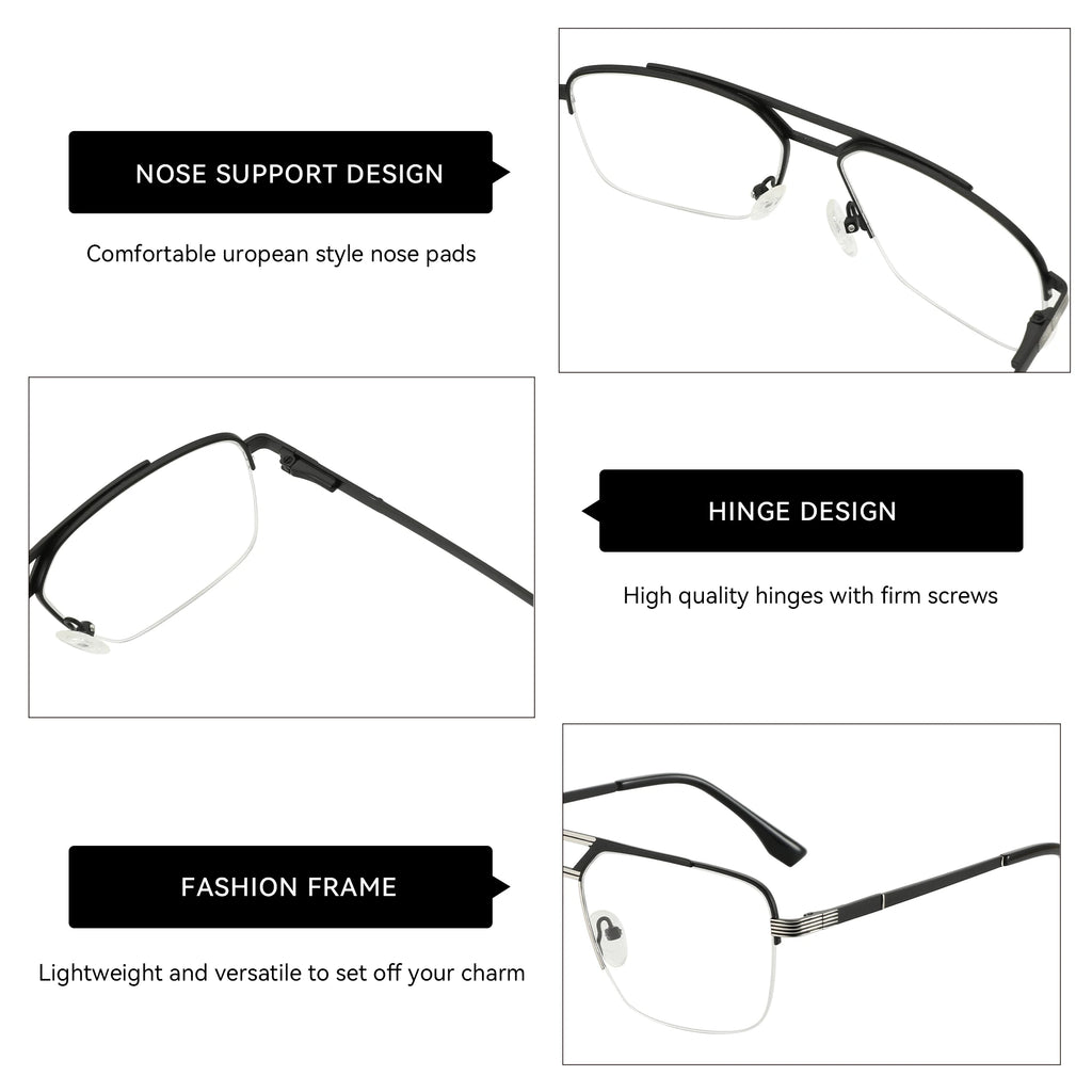 ZENOTTIC (XL Size) 2025 New Arrivals Half-frame Aviator Prescription Eyeglasses Anti Blue Ray Photochromic Optical Glasses