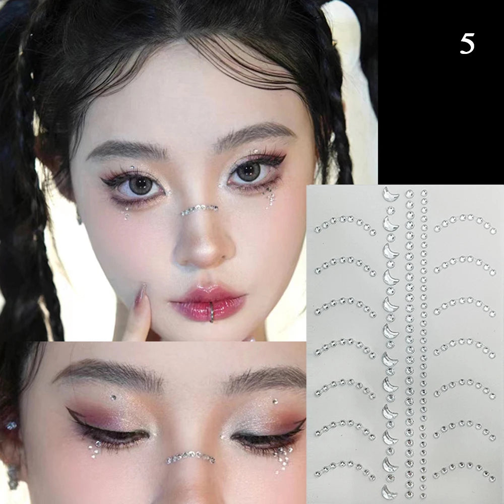 3D Face Jewelry Crystal Diamond Tattoo Stickers DIY Women Eyes Face Body Pink Heart Pearl Rhinestones 3D Makeup Art Stage
