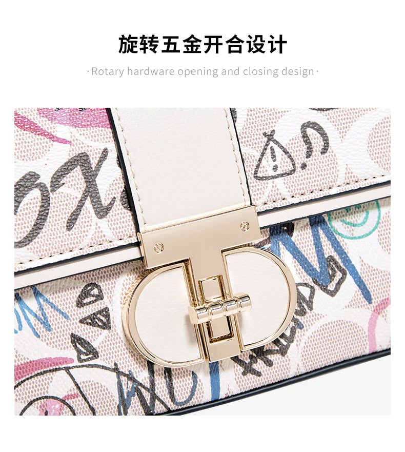 FOXER 2026 Fashion New Women's Underarm Bag PU Leather Graffiti Lady Chain Shoulder Bag Trendy Niche Design Crossbody Bag