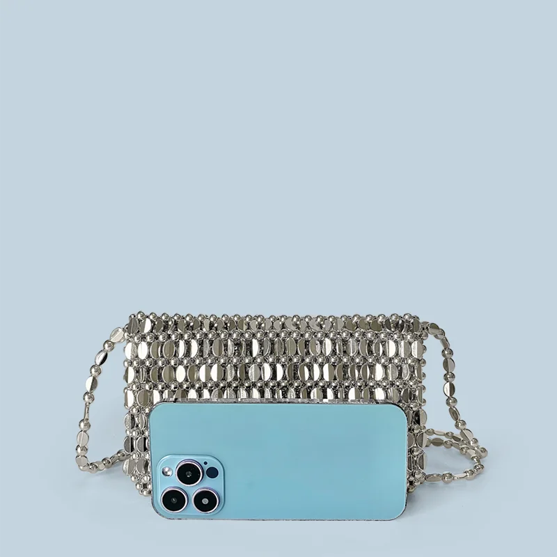 Summer New Blingbling Retro Silver Hollow Design Handmade Beaded Flip Phone Bag