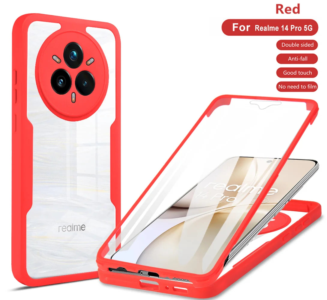 360 Double Sided Full Protection Phone Case For Realme 14 Pro Plus 14 Pro Slim Clear Cover with Screen Protector Phone Shell