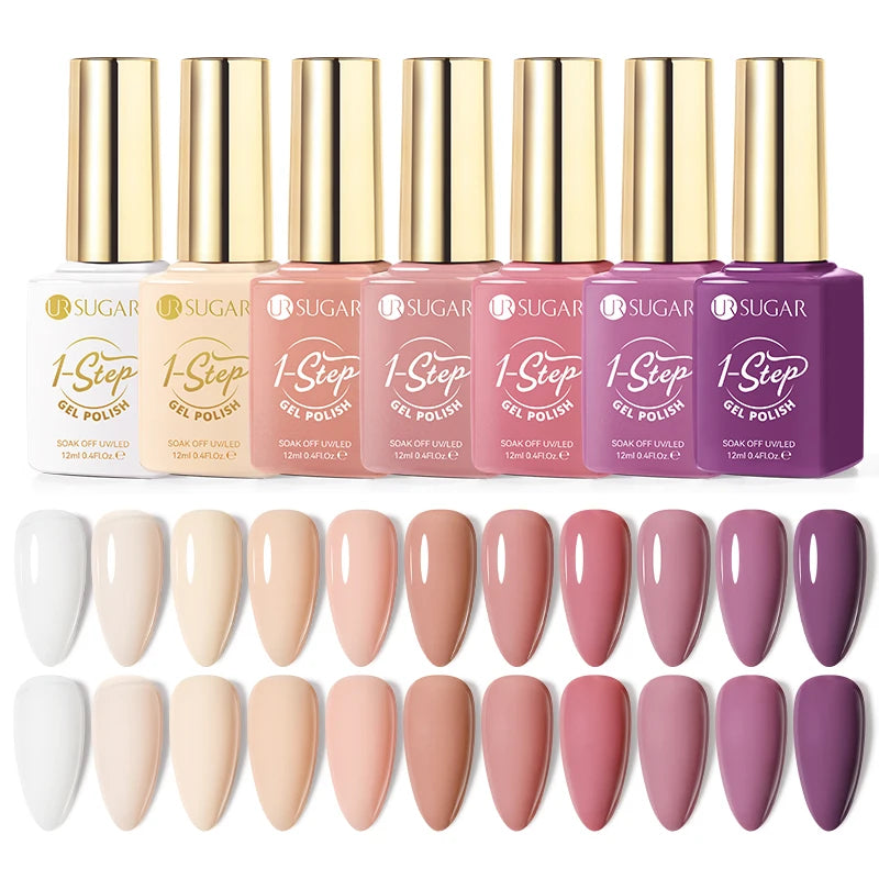 UR SUGAR 1-step Gel Polish 12ML Glitter Nail Spring Summer White Nude Pink Gel Nail Polish 3 IN 1 No Need Base Gel and Top Coat