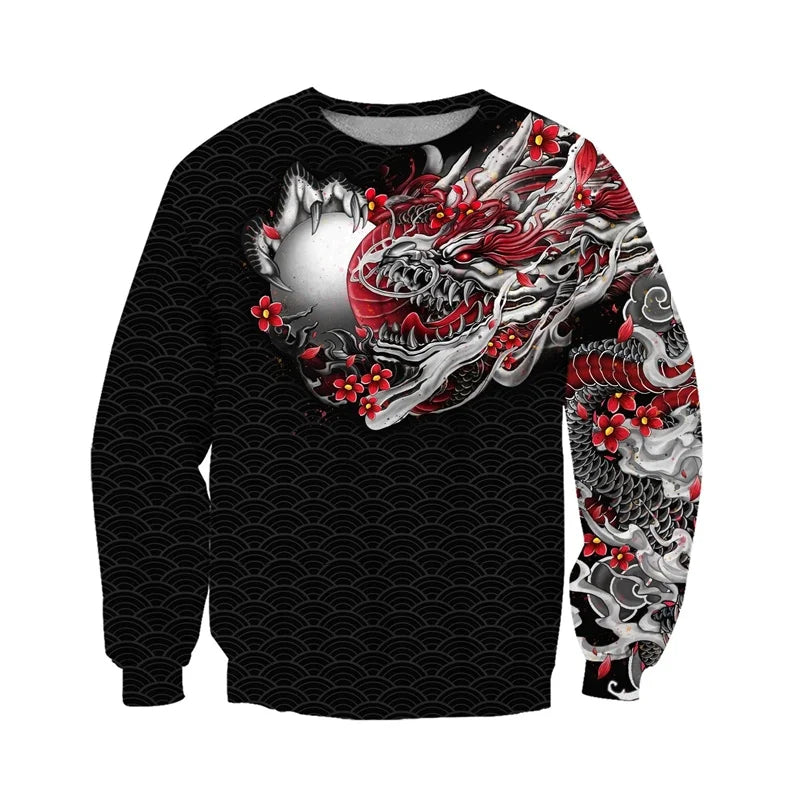 Cool Ghost Mask 3D Printed Hoodies For Men Flower Snake Pattern Long Sleeved Sweatshirt Autumn Oversized Round Neck Pullovers