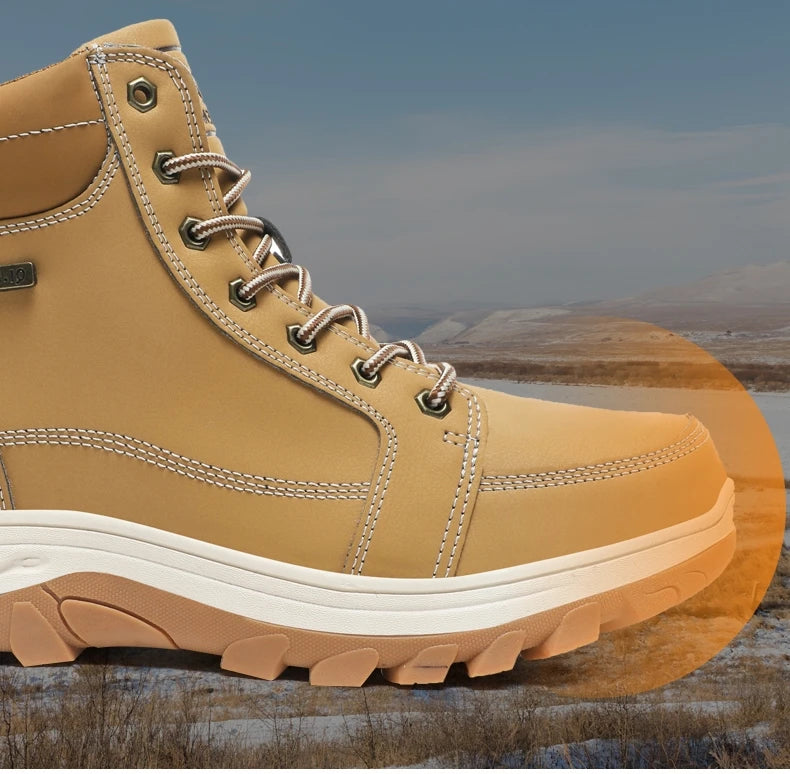 Yellow Ankle Boots Cowboy Footwear Snow Warm Fur Sneakers Padded Trekking Black Waterproof Leather Men Hiking Shoe Winter Summer