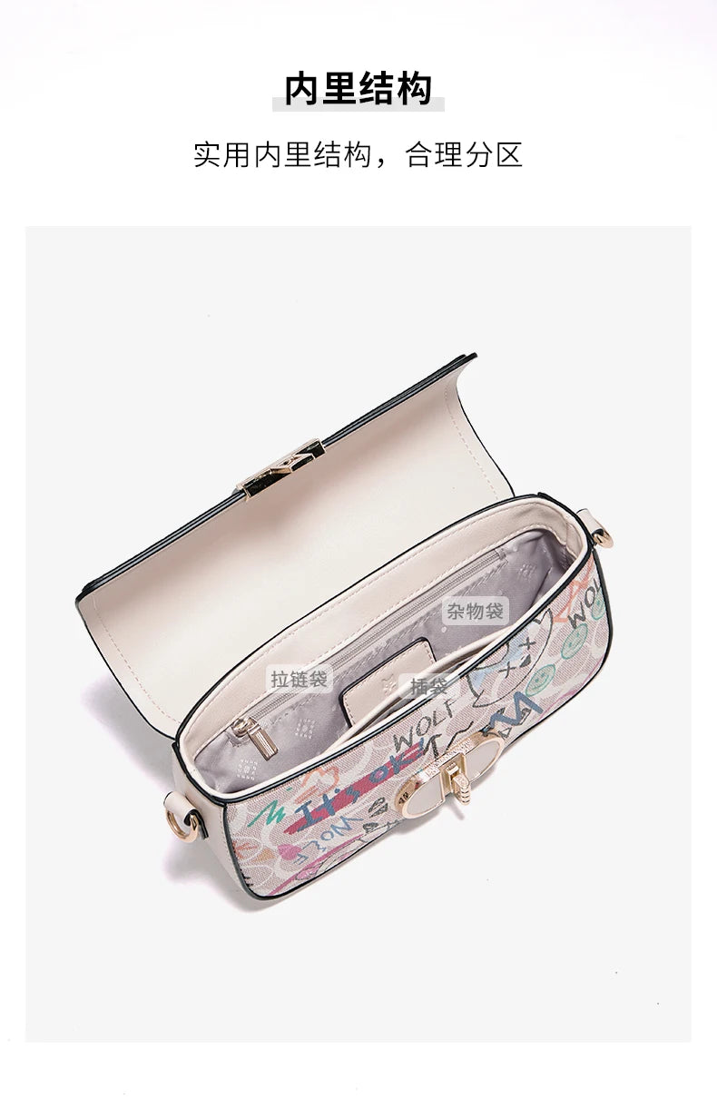 FOXER 2026 Fashion New Women's Underarm Bag PU Leather Graffiti Lady Chain Shoulder Bag Trendy Niche Design Crossbody Bag