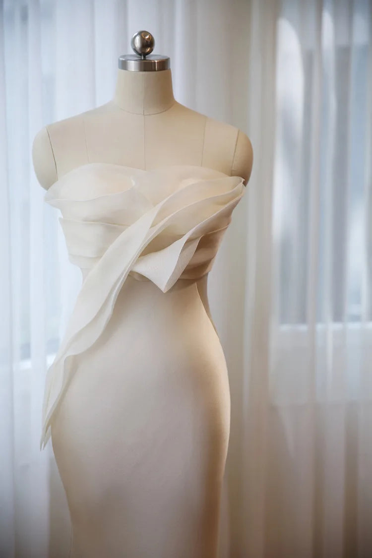 Elegant Long Prom Evening Guest Party Mermaid Trailing Dresses for Women 2022 Summer Satin Sexy Strapless Slim Cocktail Dress