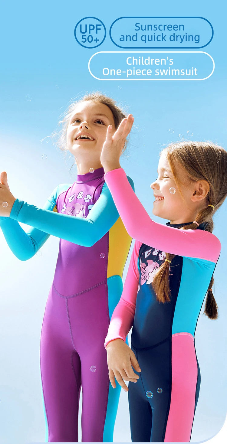 Children's Sunscreen Swimsuit Quick Drying Long Sleeved One Piece Sun Protection Diving Suit Floating Swimming Surfing Wetsuit