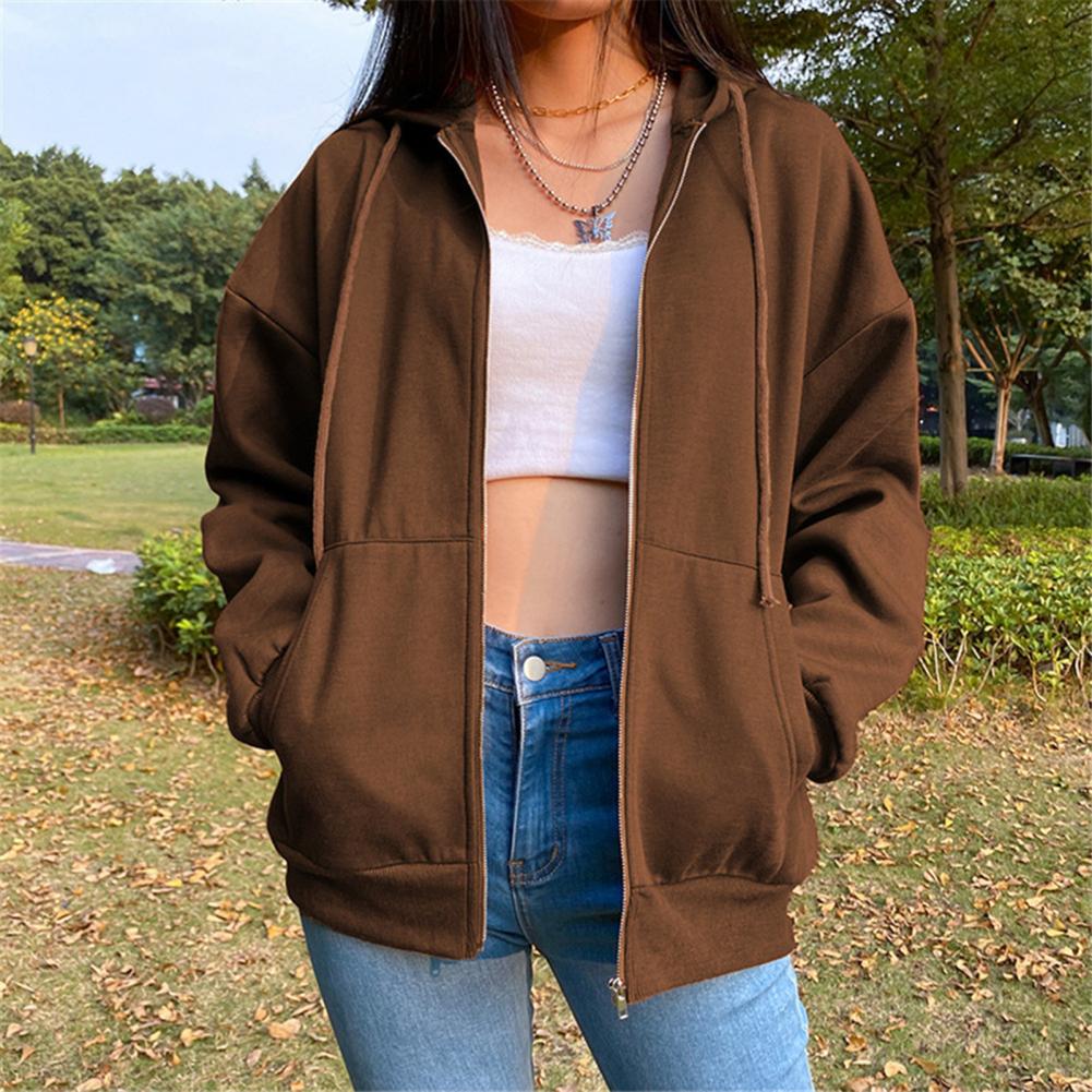 Women Sweatshirt Jacket Winter Clothes Female Zip Up Oversize Hoodies Casual Loose Black Brown Hoodie Vintage Fleece Pullover