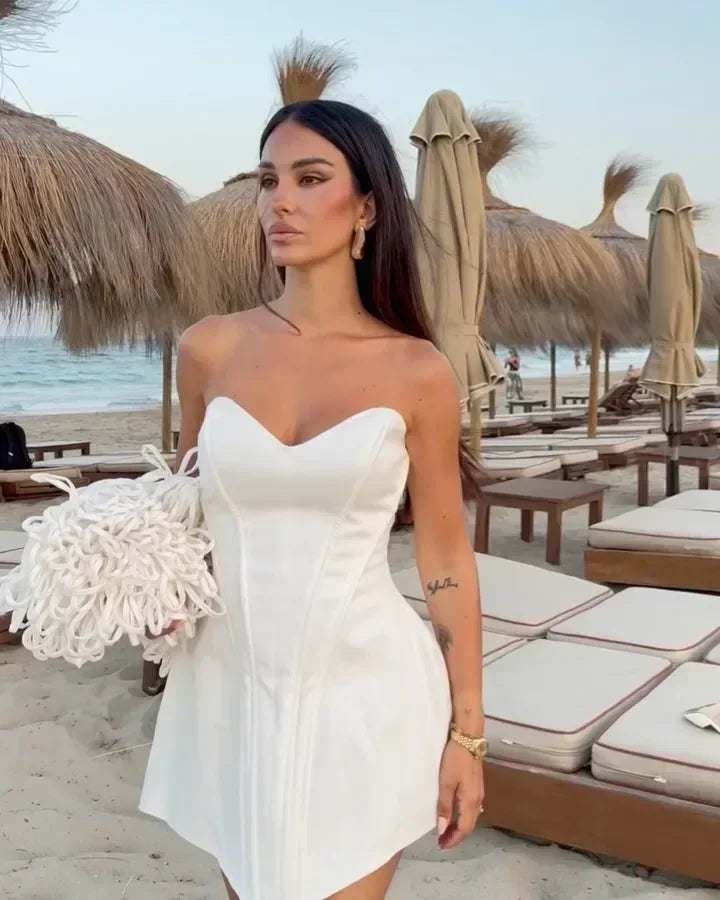 Fashion Women Strapless Backless Dress Off-shoulder Corset Bustier Party Club Dresses 2025 Chic Lady Waist Cinching Evening Gown