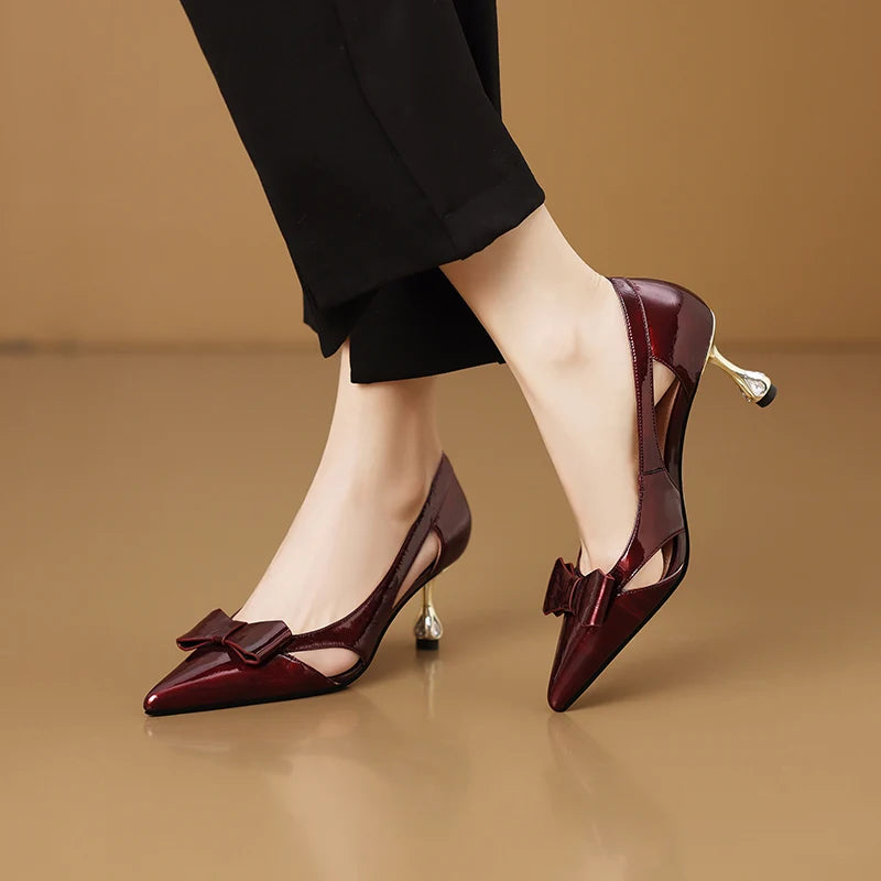 【JOCHEBED HU】Full Genuine Leather Pointed Toe Women Summer Street Wear Stiletto Heels Office Lady Gorgeous Pumps 33-43