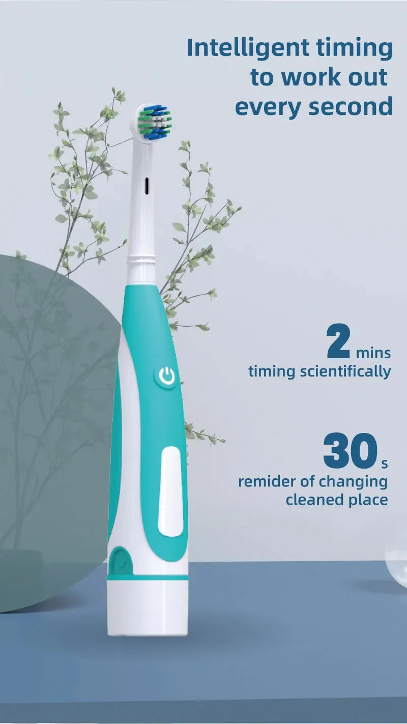Sonic Electric Toothbrush Rounded 3D Vibrate Teeth Brush Rotation Gum Care Soft Bristle Heads Battery Power Teeth Whitening