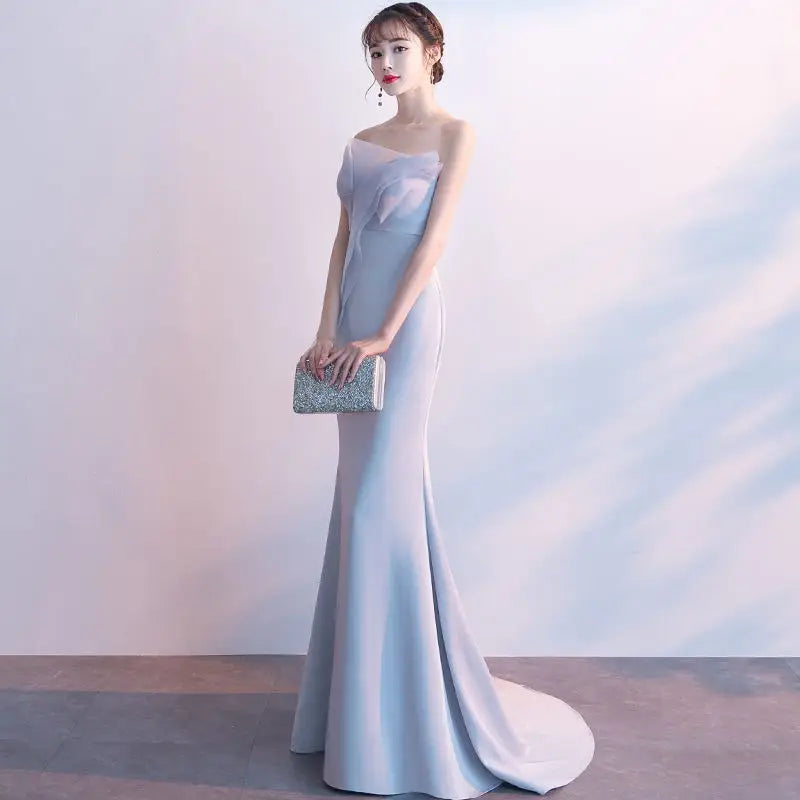 Elegant Long Prom Evening Guest Party Mermaid Trailing Dresses for Women 2022 Summer Satin Sexy Strapless Slim Cocktail Dress