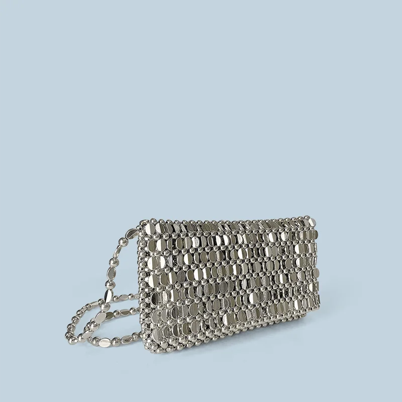 Summer New Blingbling Retro Silver Hollow Design Handmade Beaded Flip Phone Bag