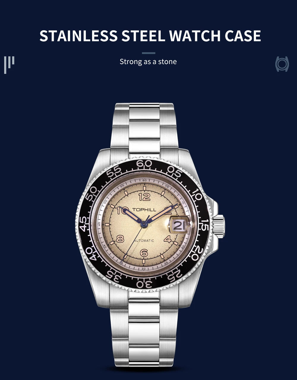 TOPHILL 41mm New Men's Watch Calendar Display Automatic Mechanical Watches Miyota 2813 Movement Sapphire Luminous Wristwatch