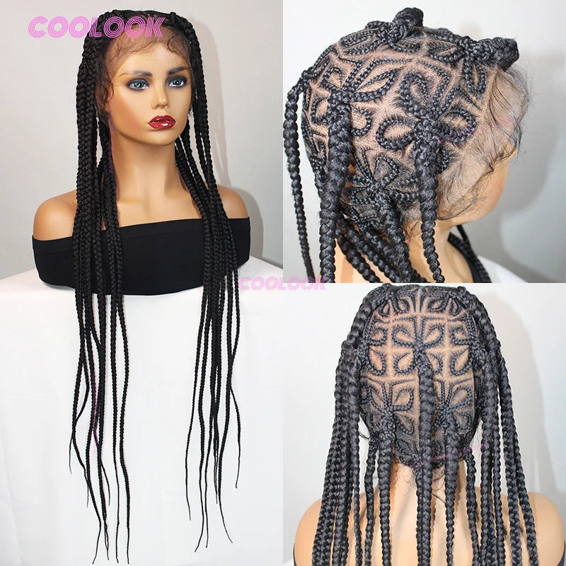 36" Heart Braids Hair Wigs Synthetic Braided Wigs For Women Knotless Box Braid Wig Full Lace Cornrow Braided Wigs