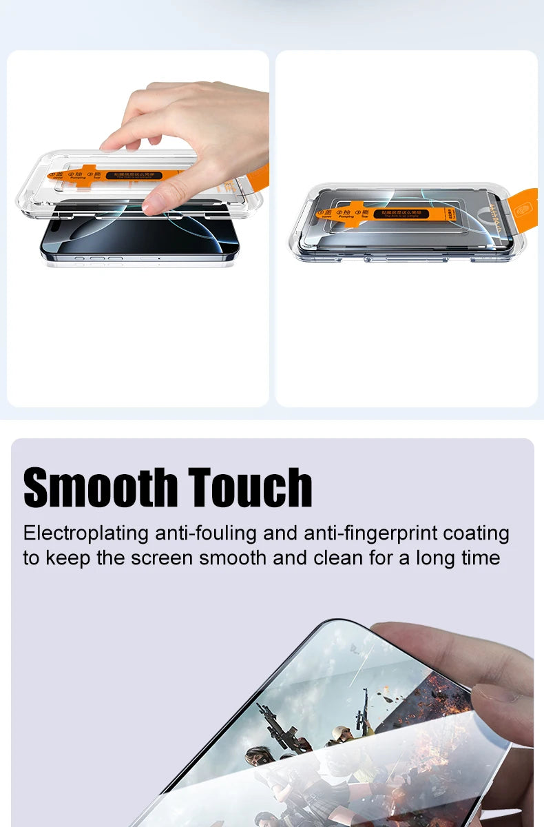 2PCS Dust Free Installation Tempered Glass For iPhone 16 15 14 13 12 11 Pro Max Plus Mini Screen Protector Full Protective Film