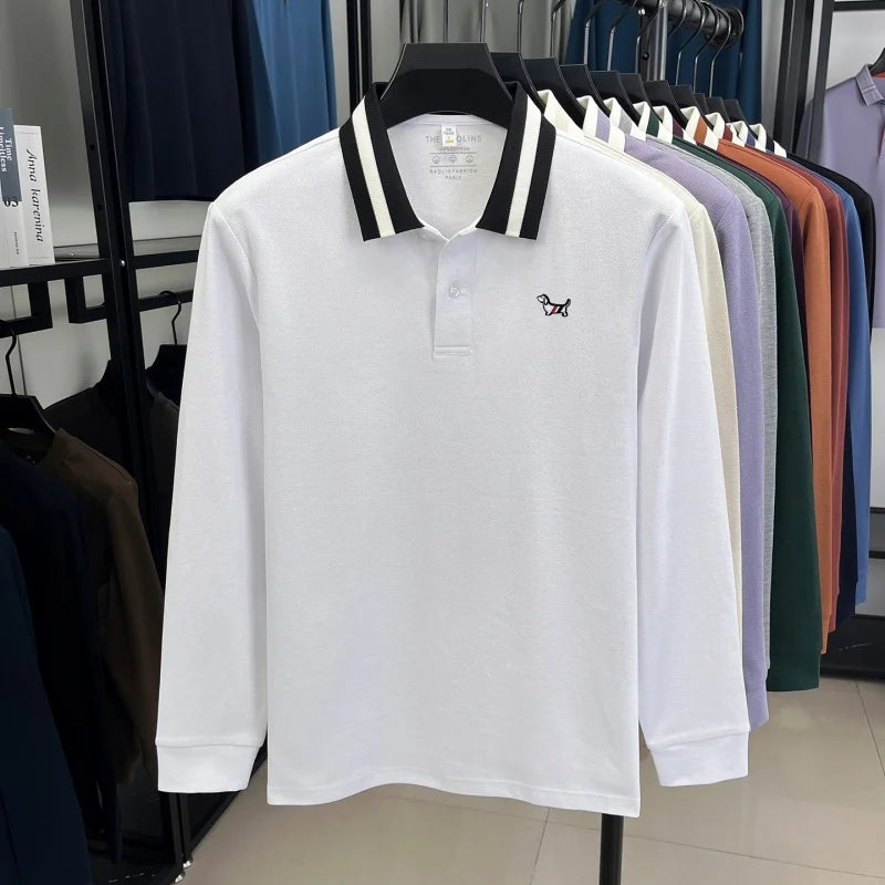 Luxury Brand Men's 100% Cotton Print Long Sleeve Polo Shirt Original Autumn Design Simple Trendy Business Lapel T-shirt Menswear