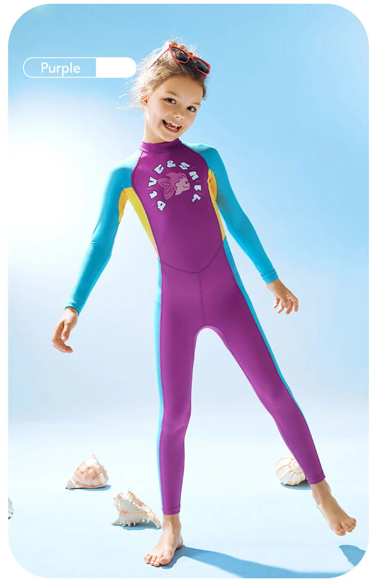 Children's Sunscreen Swimsuit Quick Drying Long Sleeved One Piece Sun Protection Diving Suit Floating Swimming Surfing Wetsuit