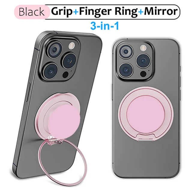 Grippopso Magnetic Suction Phone Mount Built-in Mirror Socket for MagSafe Grip Holder, Adjustable Cell Phone Stand for Desk