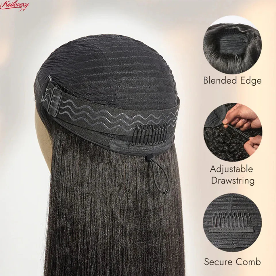 3 In 1 Half Wigs Human Hair Kinky Straight 220% Density Glueless Wear And Go Human Hair Wig No Lace Flip Over Half Wig