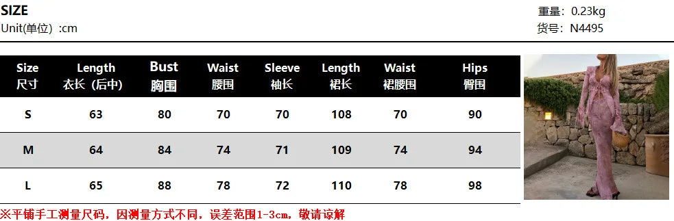 Print Y2K Mesh Long Sleeve Top Shirts Green and Maxi Skirt Bodycon Two Piece Sets Beach Outfits Women Club