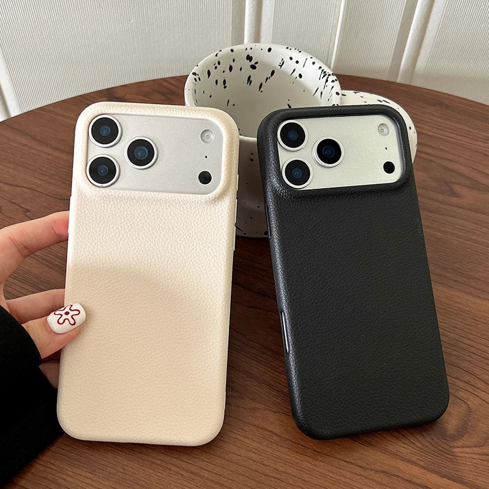 Luxury Leather Texture Phone Case For iPhone 17 Pro Max 17 Air 16 Plus 15 14 13 12 11 Pro Max Shockproof Soft TPU Cover Shell