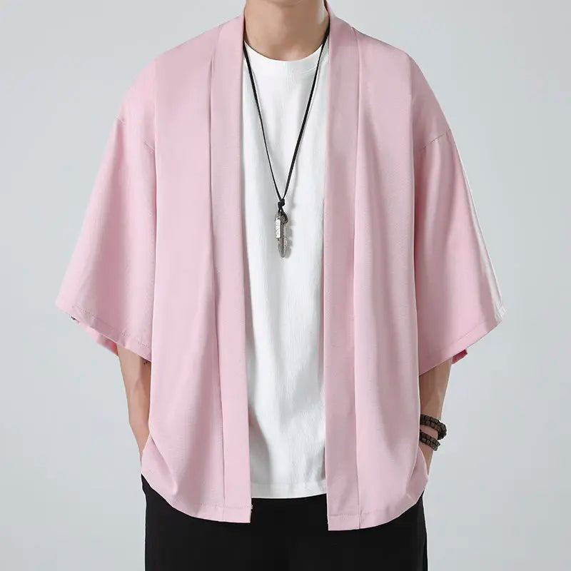 Japanese Costume Shirt Men Summer Kimono Harajuku Style Tops Coat Japan Haori Short Sleeve Traditional Loose Casual Shirt Yukata