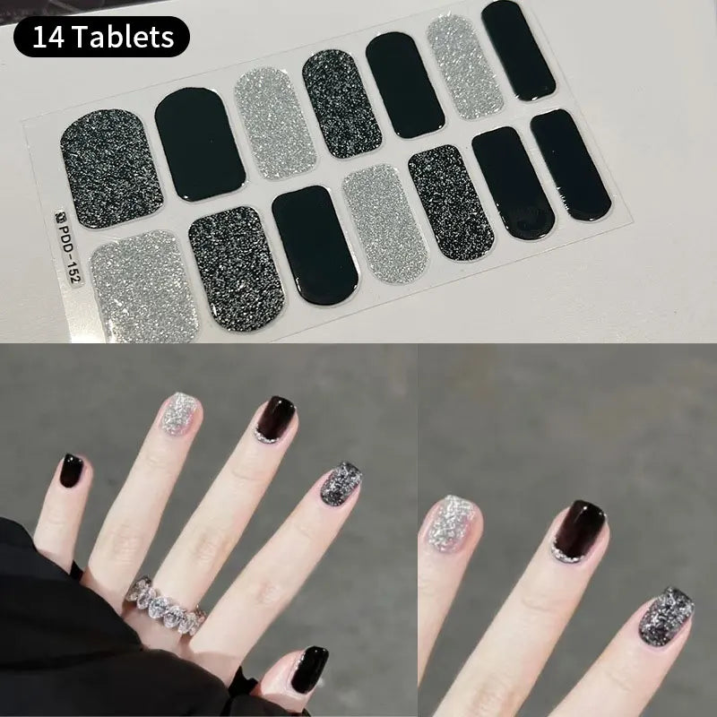 1pc DIY Baking-free Nail Stickers Long-Lasting Solid Color Fresh Flowers Christmas Autumn Nail Strips Patch Full Cover Decal