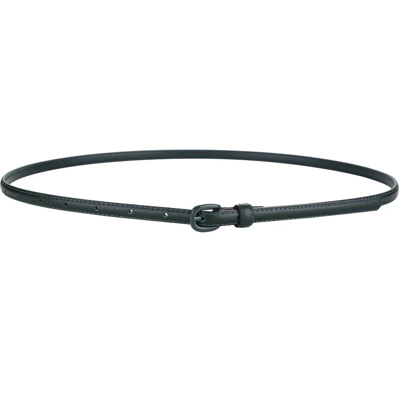 Fashionable Women's Thin Leather Belt Skinny Genuine Leather Belt with Pin Buckle for Jeans and Dresses