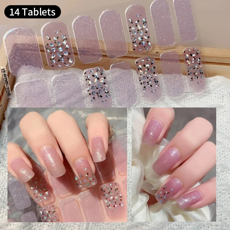 1pc DIY Baking-free Nail Stickers Long-Lasting Solid Color Fresh Flowers Christmas Autumn Nail Strips Patch Full Cover Decal